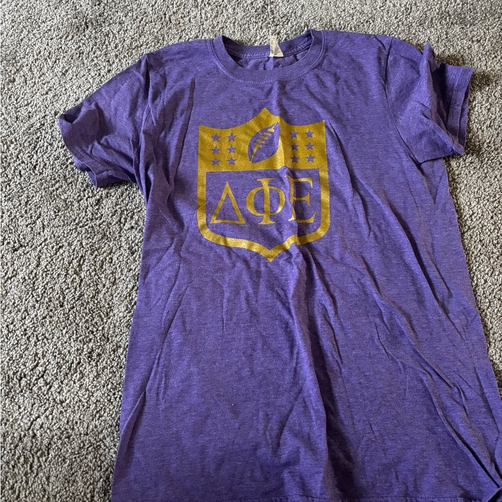 Purple T-Shirt with Gold Greek Letters